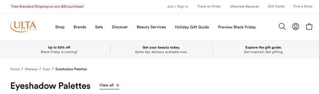 Ulta Beauty Ecommerce site