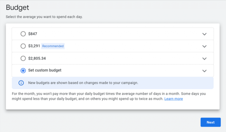 Google Ads budget