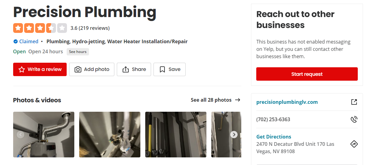 A citation for Precision Plumbing on yell.com