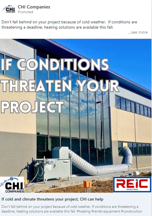 Example of an HVAC LinkedIn ad targeted at construction companies