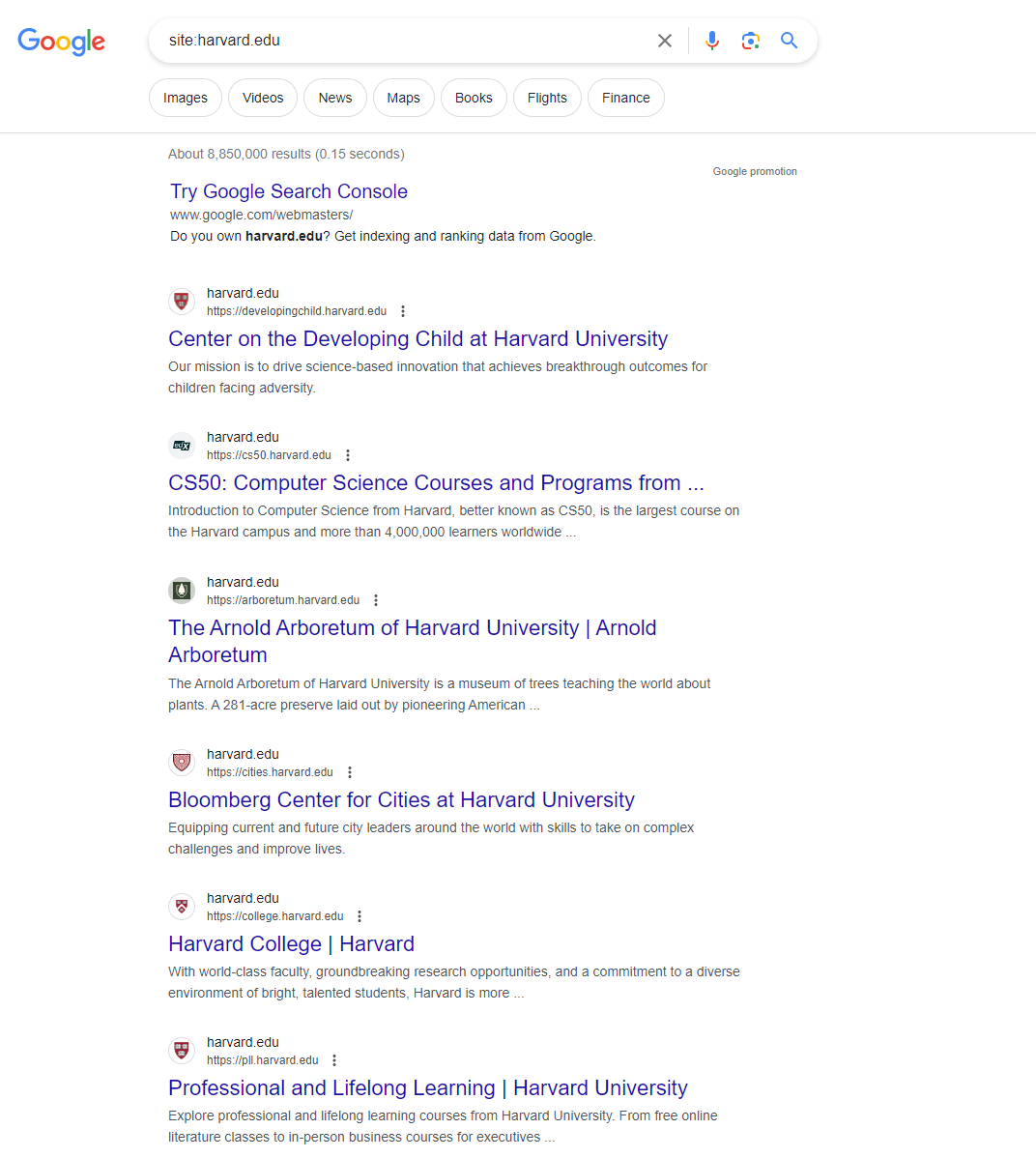  site:harvard.edu search in Google