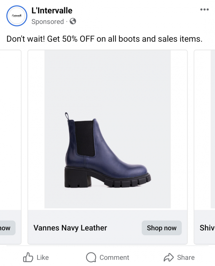 L’INTERVALLE winter boots ad on facebook