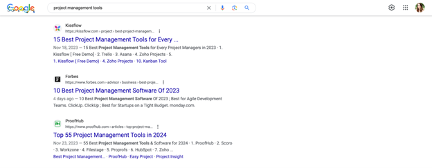 A screenshot of Google search results showcasing search intent