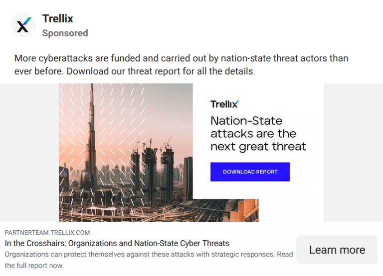Example of Facebook ads for cybersecurity services