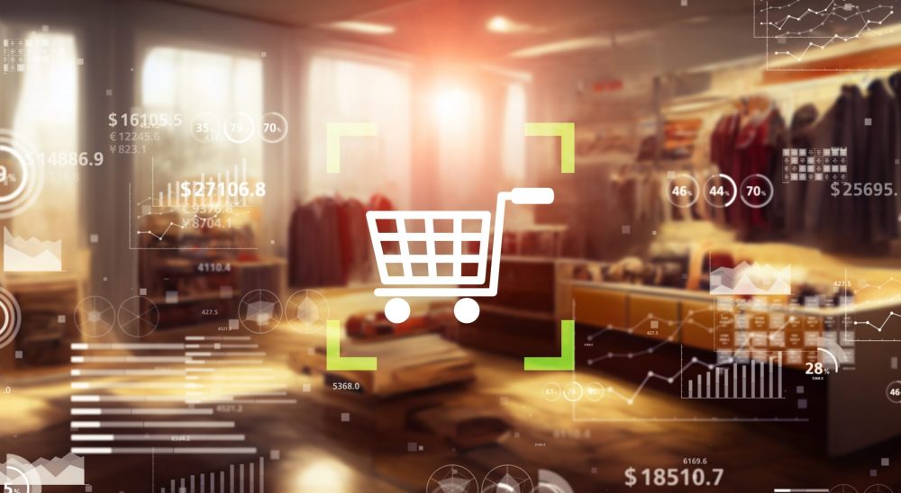 shopping and technology. e-commerce. Fintech. Wide angle visual