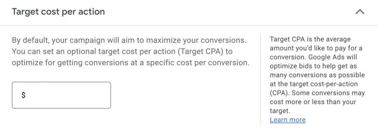 target cost per action