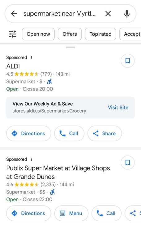 Sponsored search results