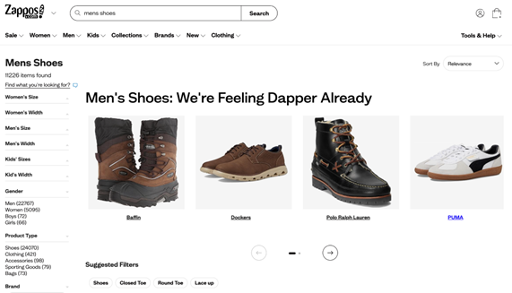 Zappos PPC landing page