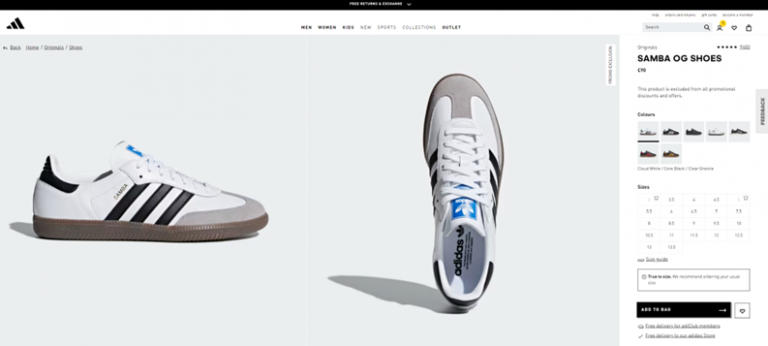 Example of a product page on the Adidas website