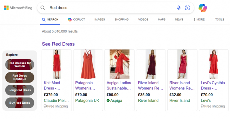 Example of shopping ad in Bing