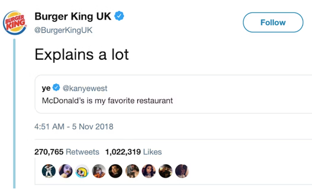 X (then Twitter) message between Burger King and Kanye West