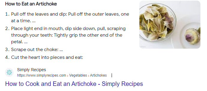 Featured snippet for the search query how to eat an artichoke