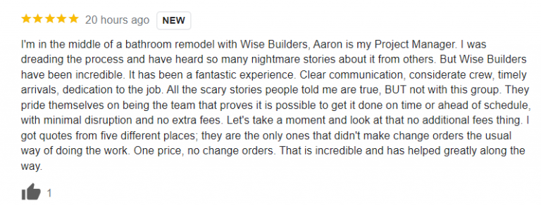 Example of a Google Business Profile review for a construction company
