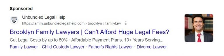 Google Search ad for the term “family law Brooklyn”