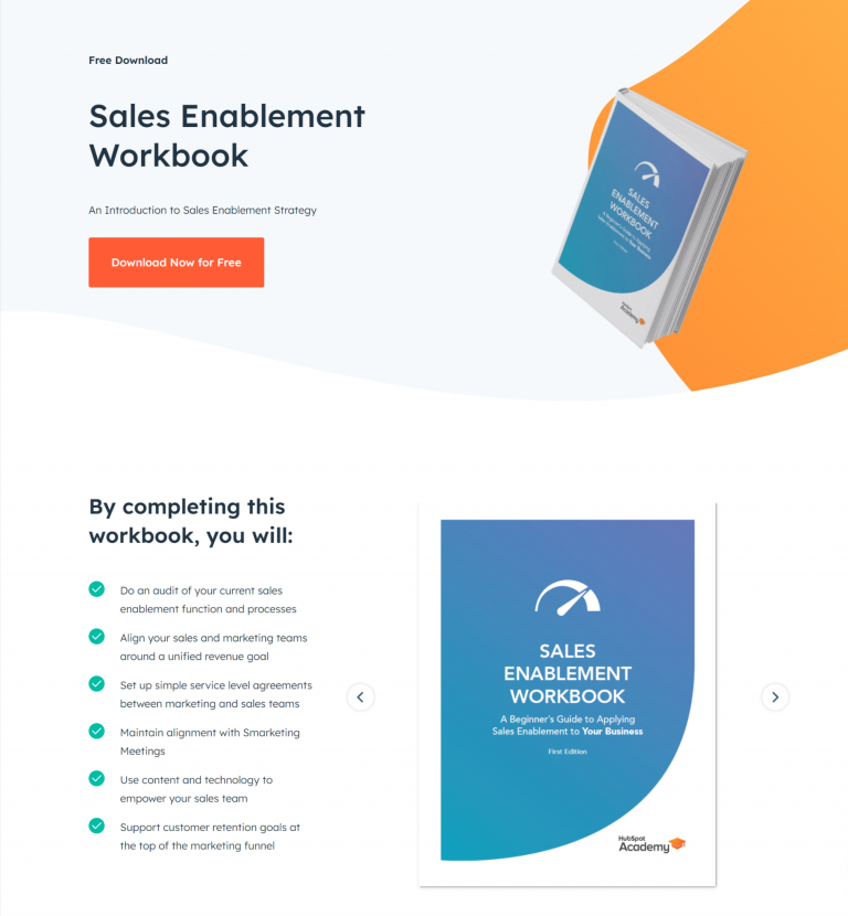 An example of a good landing page on HubSpot offering a free ebook on sales enablement