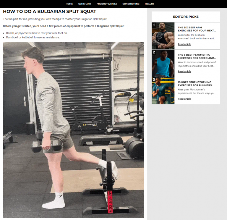 Gymshark article showing how to do a Bulgarian split squat