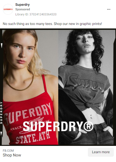 Example of a Facebook advert for Superdry