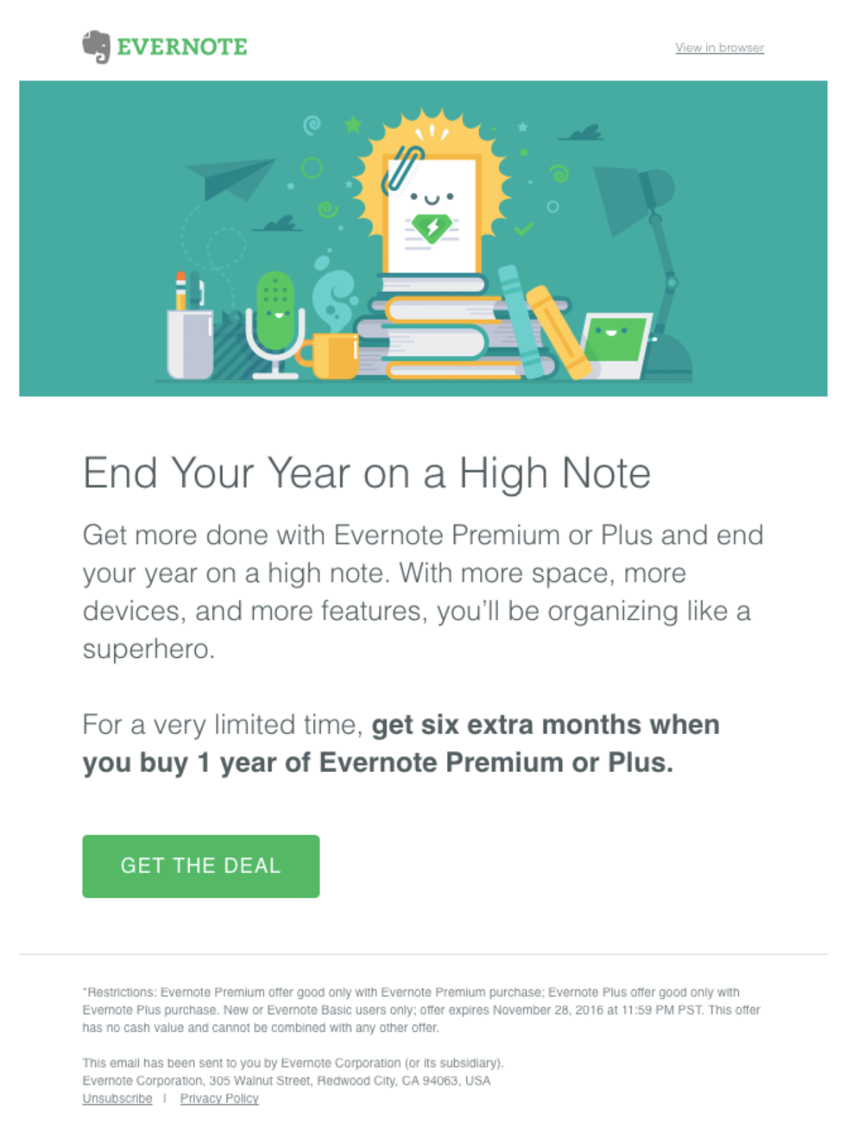 Evernote upsell email example