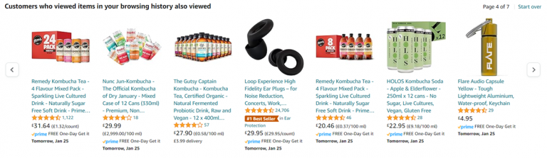 Example of a personalized product feed in Amazon