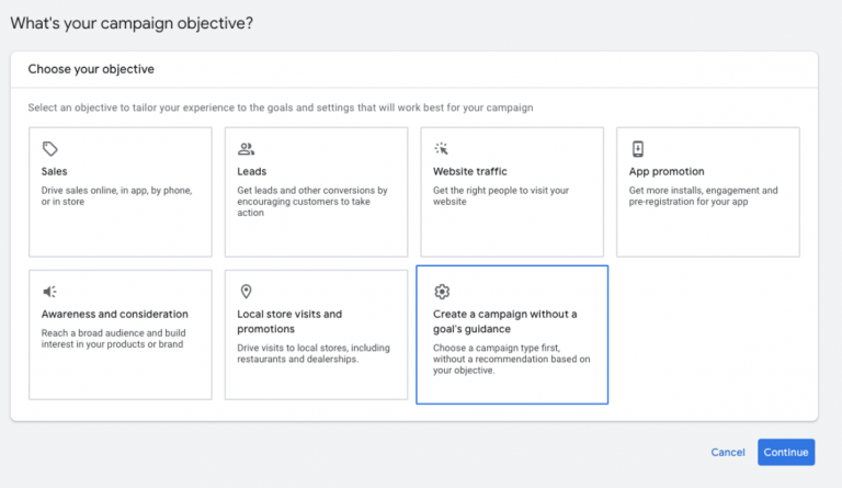 Google Ads campaign objective