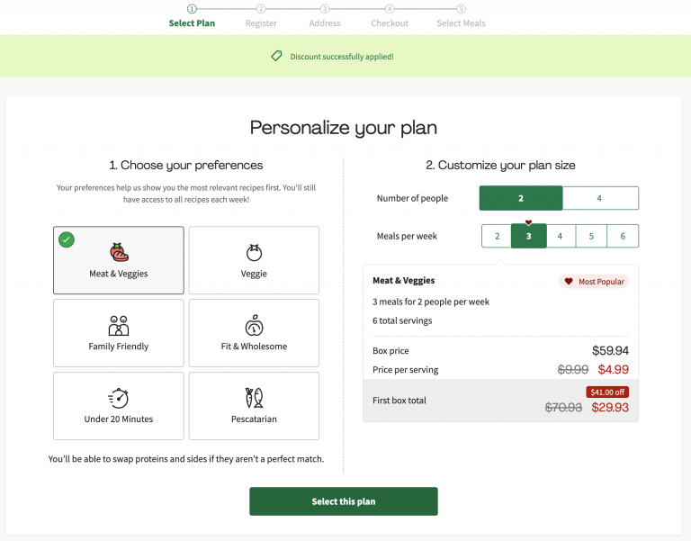 Hello Fresh checkout page