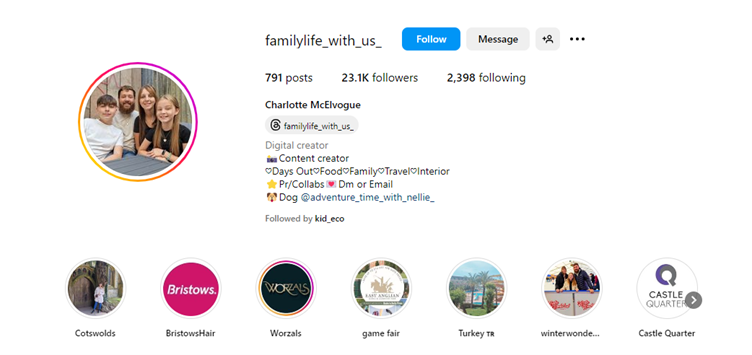 Instagram profile for Family Life With Us