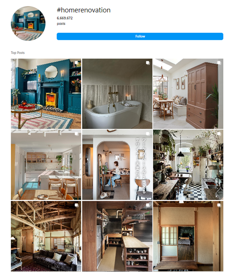 Instagram search for the hashtag #HomeRenovation