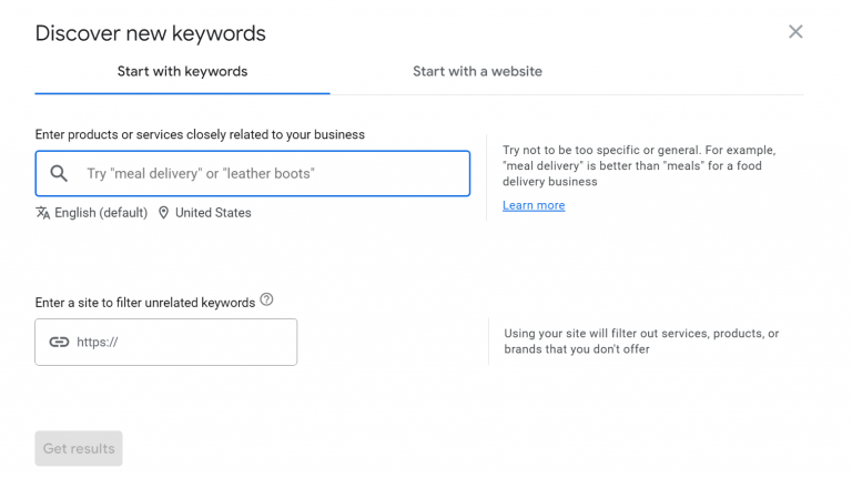 Keyword research on Google Keyword Planner