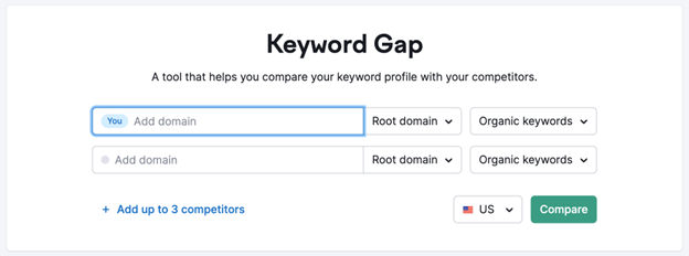 Semrush Keyword Gap tool