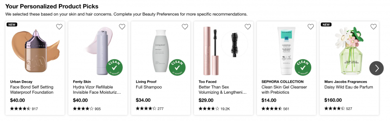 Sephora personalized product picks