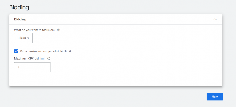 Bidding options on Google Ads