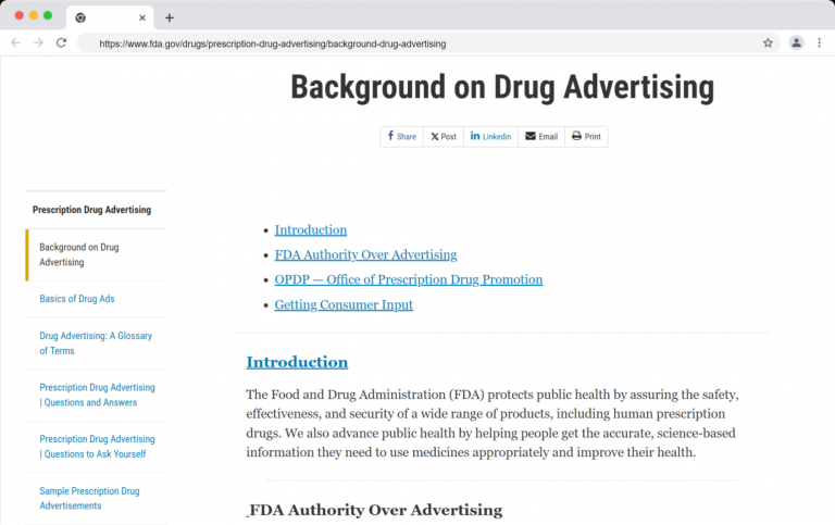 FDA’s website talking about prescription drug advertising