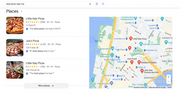 Example of Google Local Pack for the search query “best pizza near me”