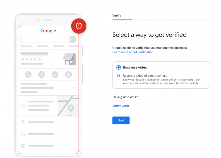 List of options to verify your Google business profile