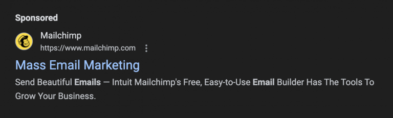 Mailchimp search ad example