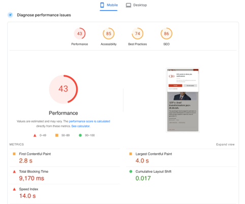 PageSpeed Insights mobile audit