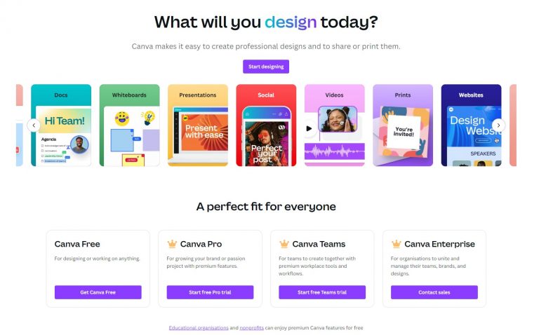 Canva homepage