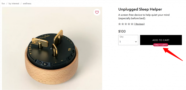 A product page on Uncommon Goods’ website showing the number of items left