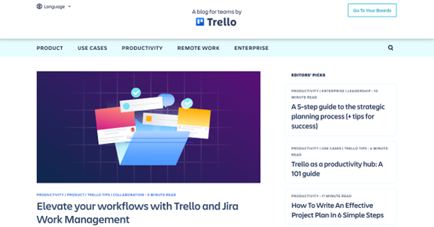 A screenshot of Trello's blog