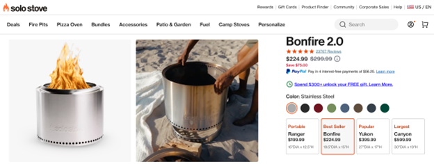 A screenshot of a product page