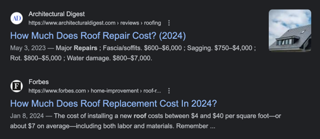 General roof repair search results