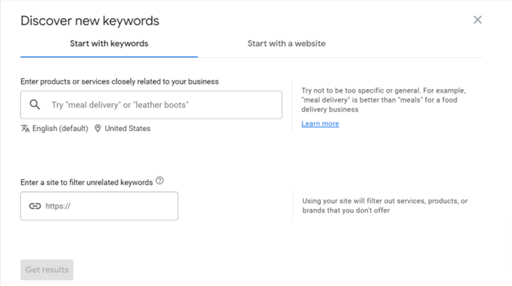Keyword research on Google Keyword Planner