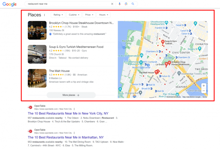 Local pack for Google search query