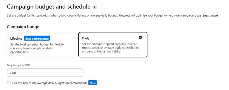 Set a budget on Pinterest Ads