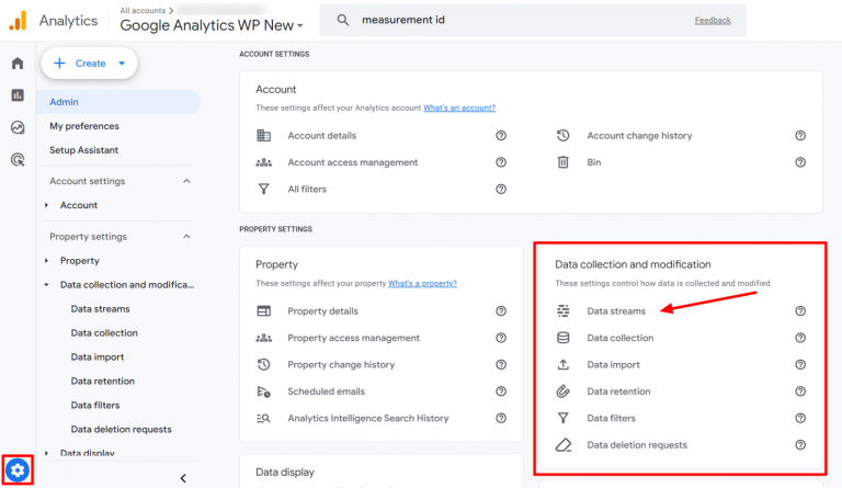 Data collection and modification settings on Google Analytics 4 admin settings