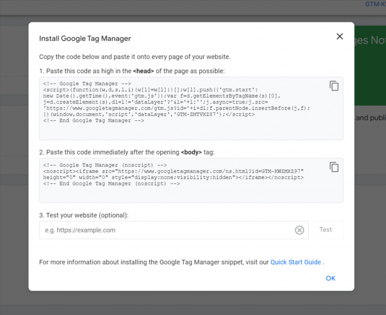 Google Tag Manager codes to add to your site