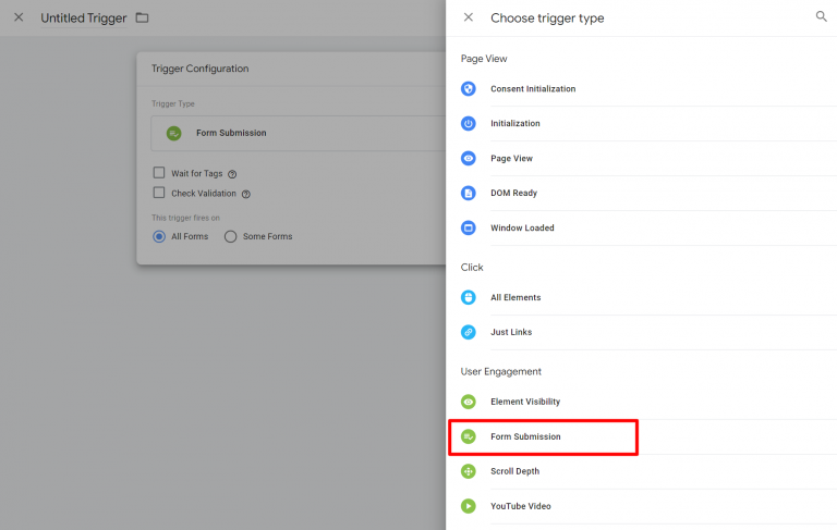 “Form Submission” as a trigger type in Google Ads Conversion Tracking tag