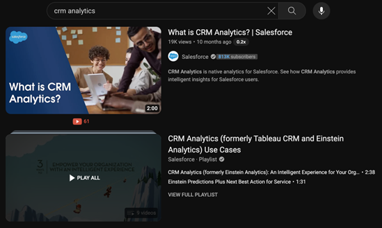 CRM analytics YouTube search