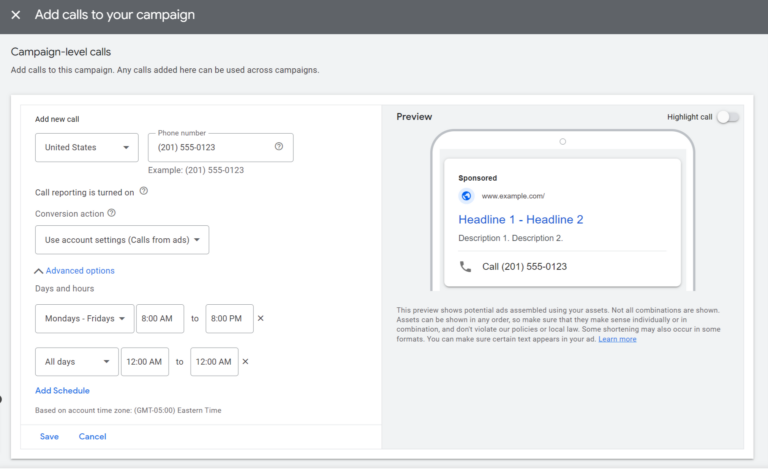 Call ad assets-extensions on Google Ads for dentists