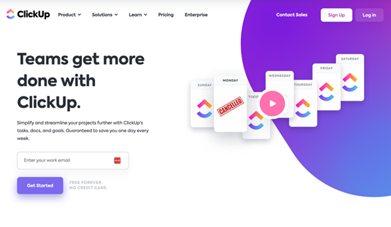 Clickup landing page example